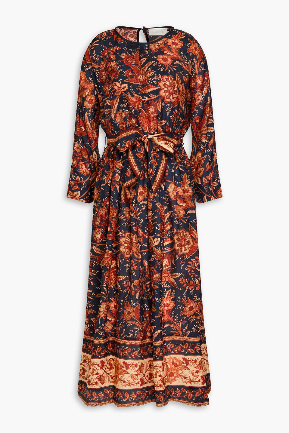 Zimmermann Belted Floral-print Silk Habotai Midi Dress In Multi