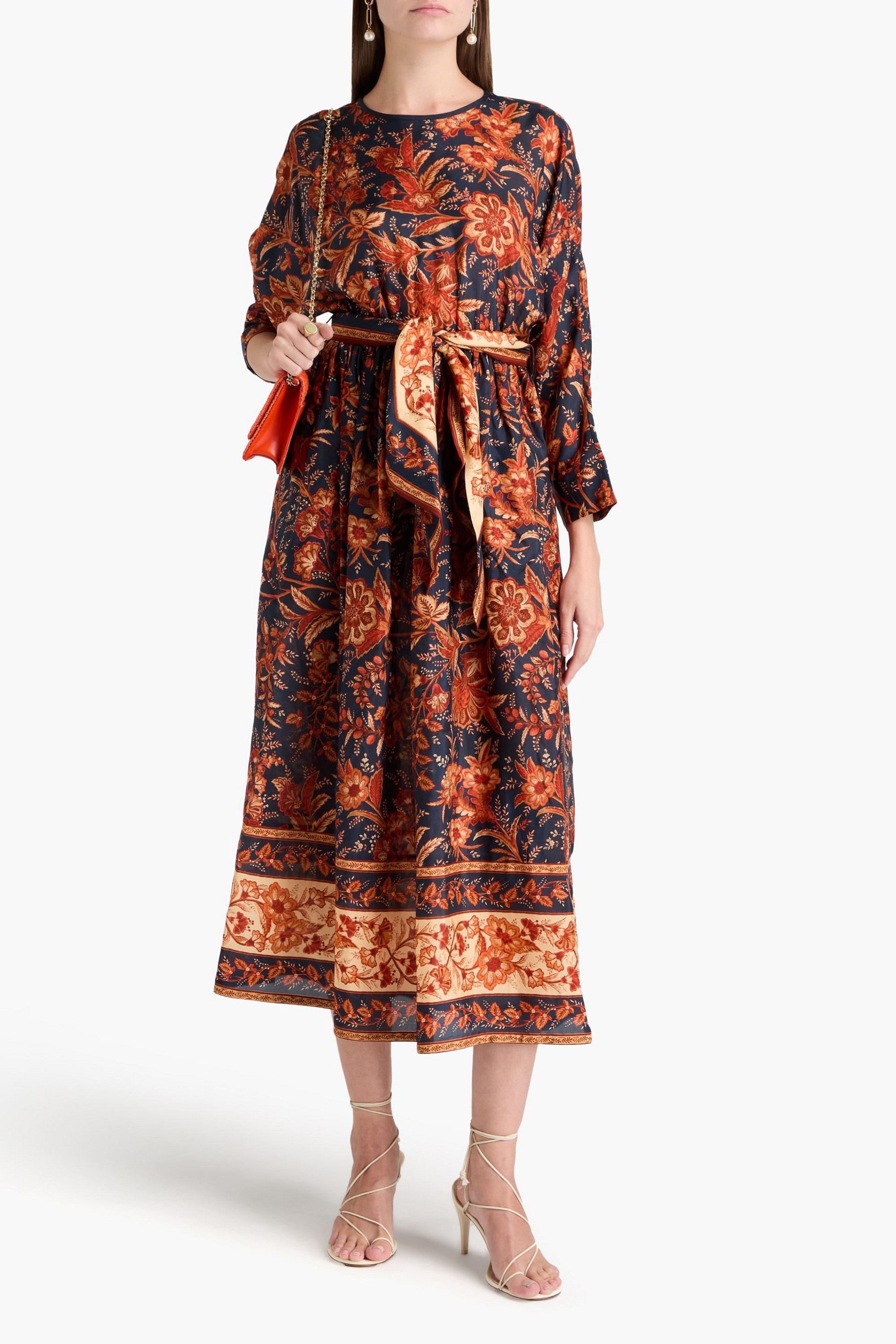Zimmermann Belted floral-print silk habotai midi dress