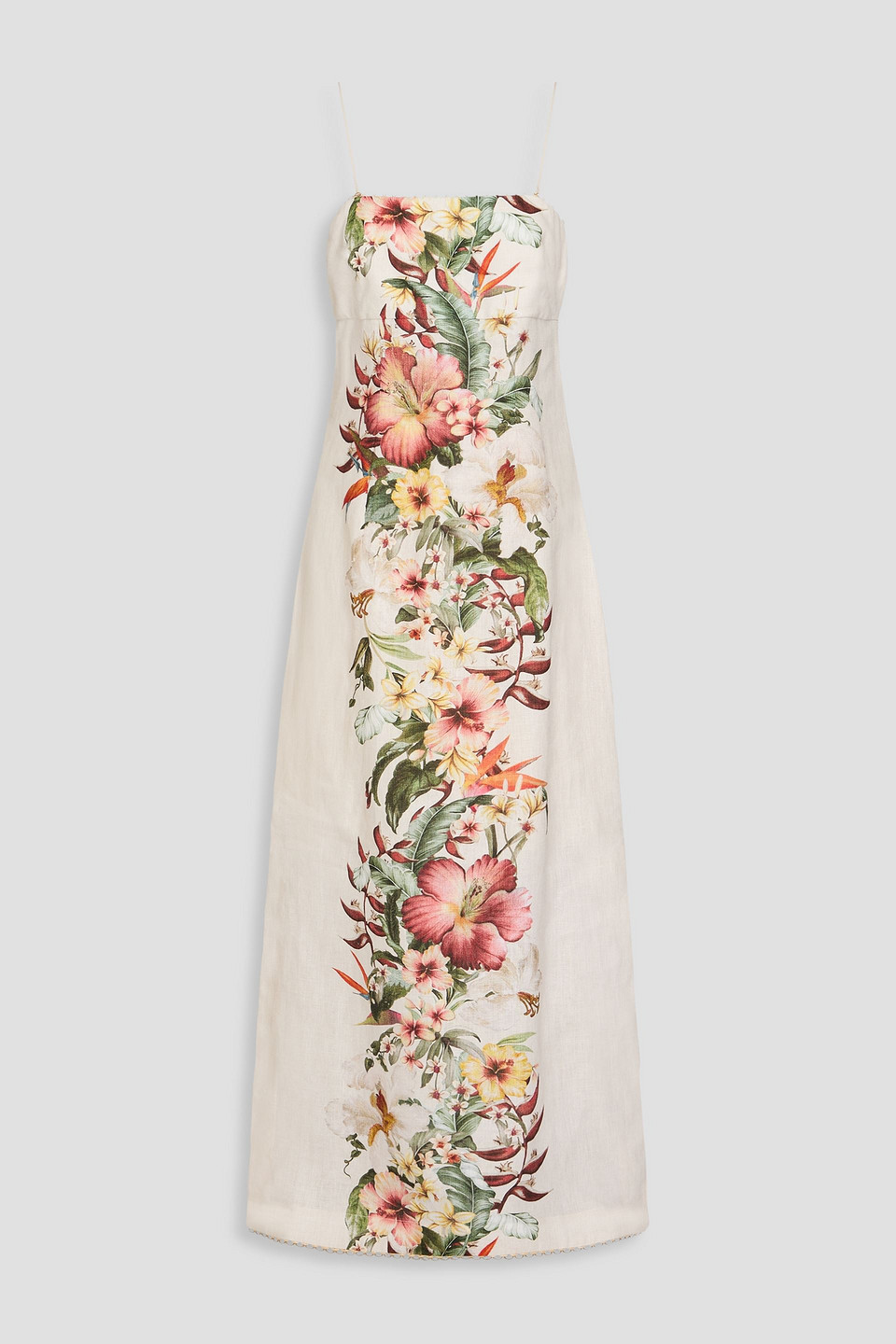 Zimmermann Cutout Floral-print Linen Midi Dress In Neutral