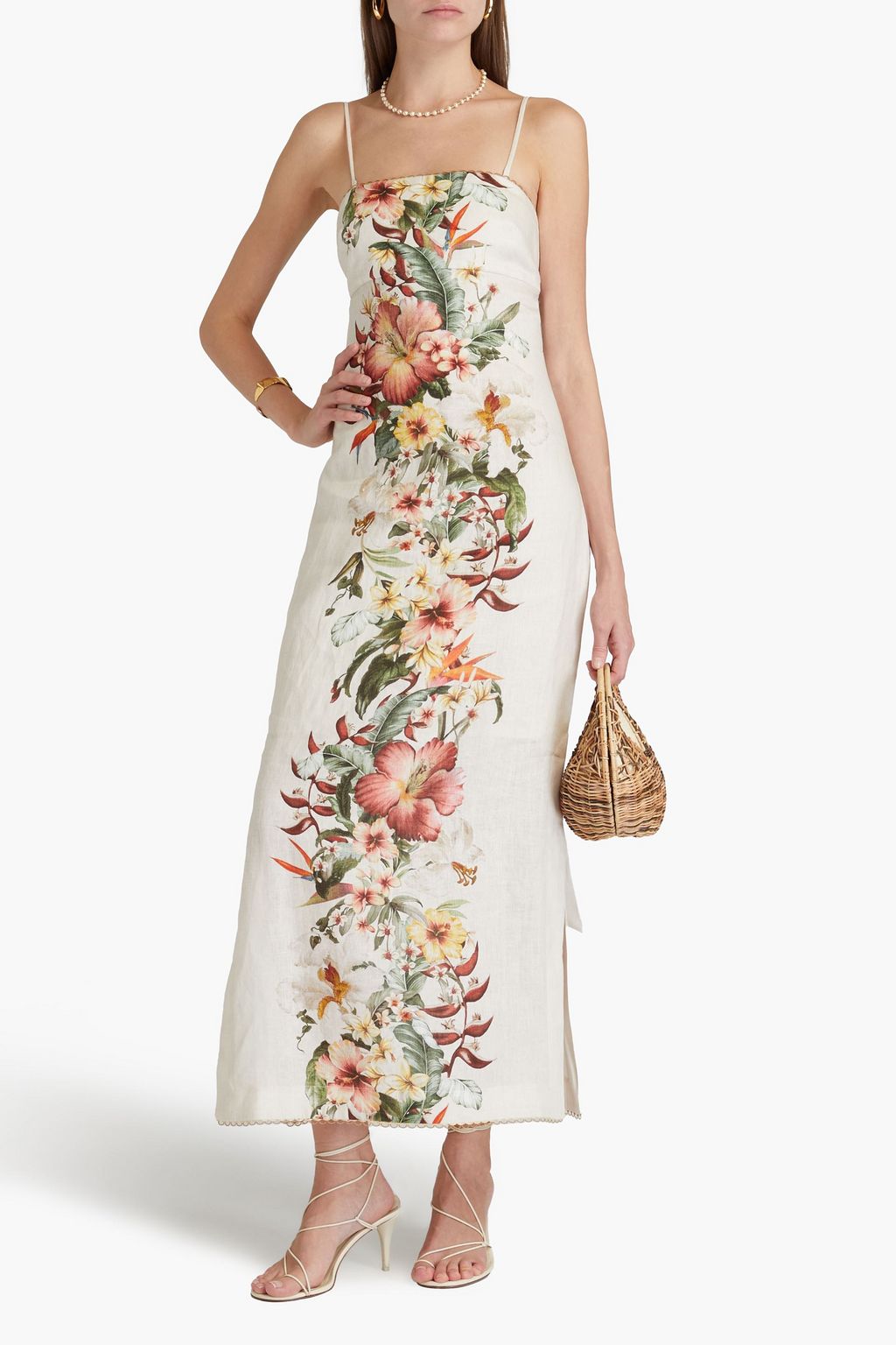 ZIMMERMANN Cutout floral-print linen midi dress