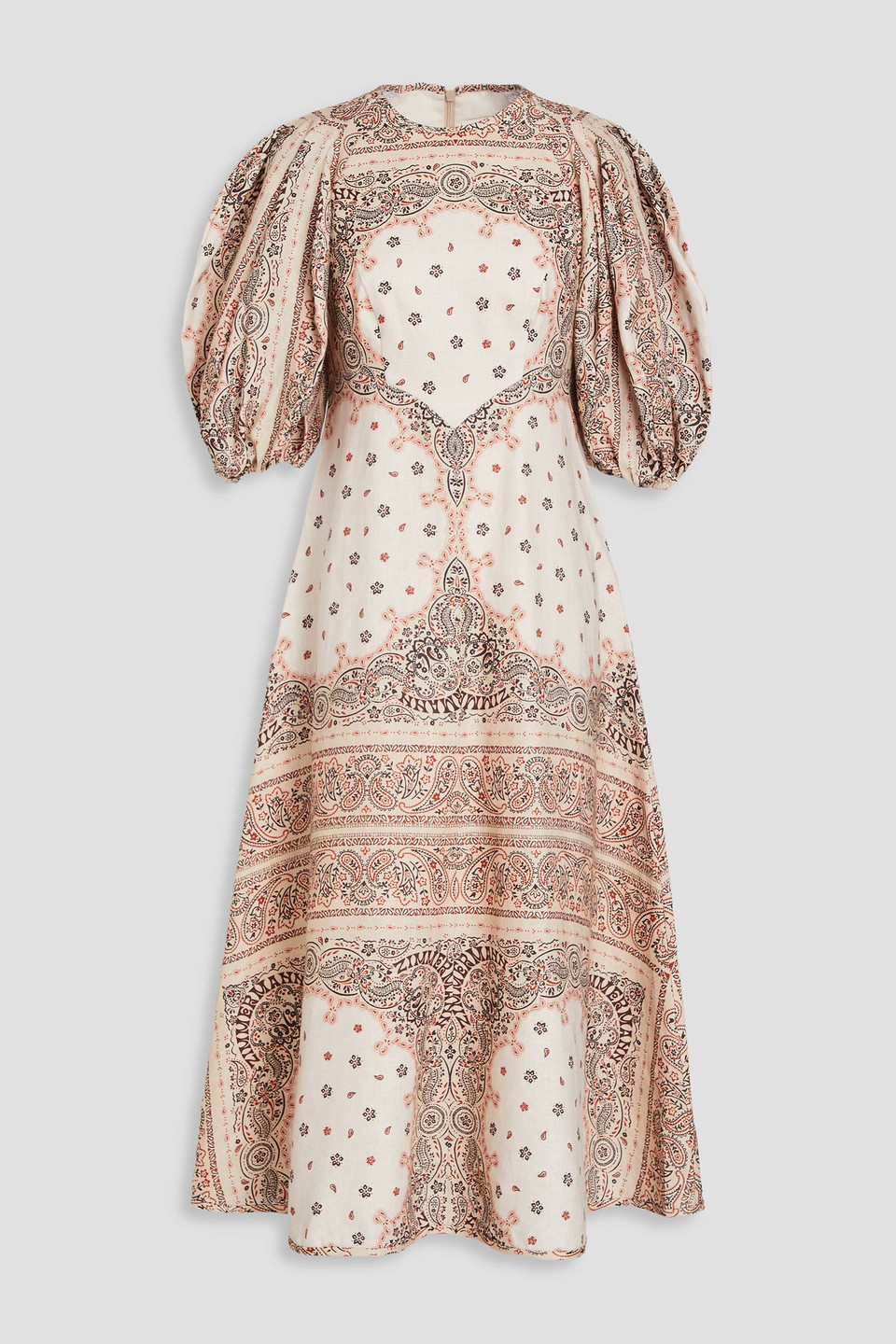 Zimmermann Paisley-print Linen Midi Dress In Beige
