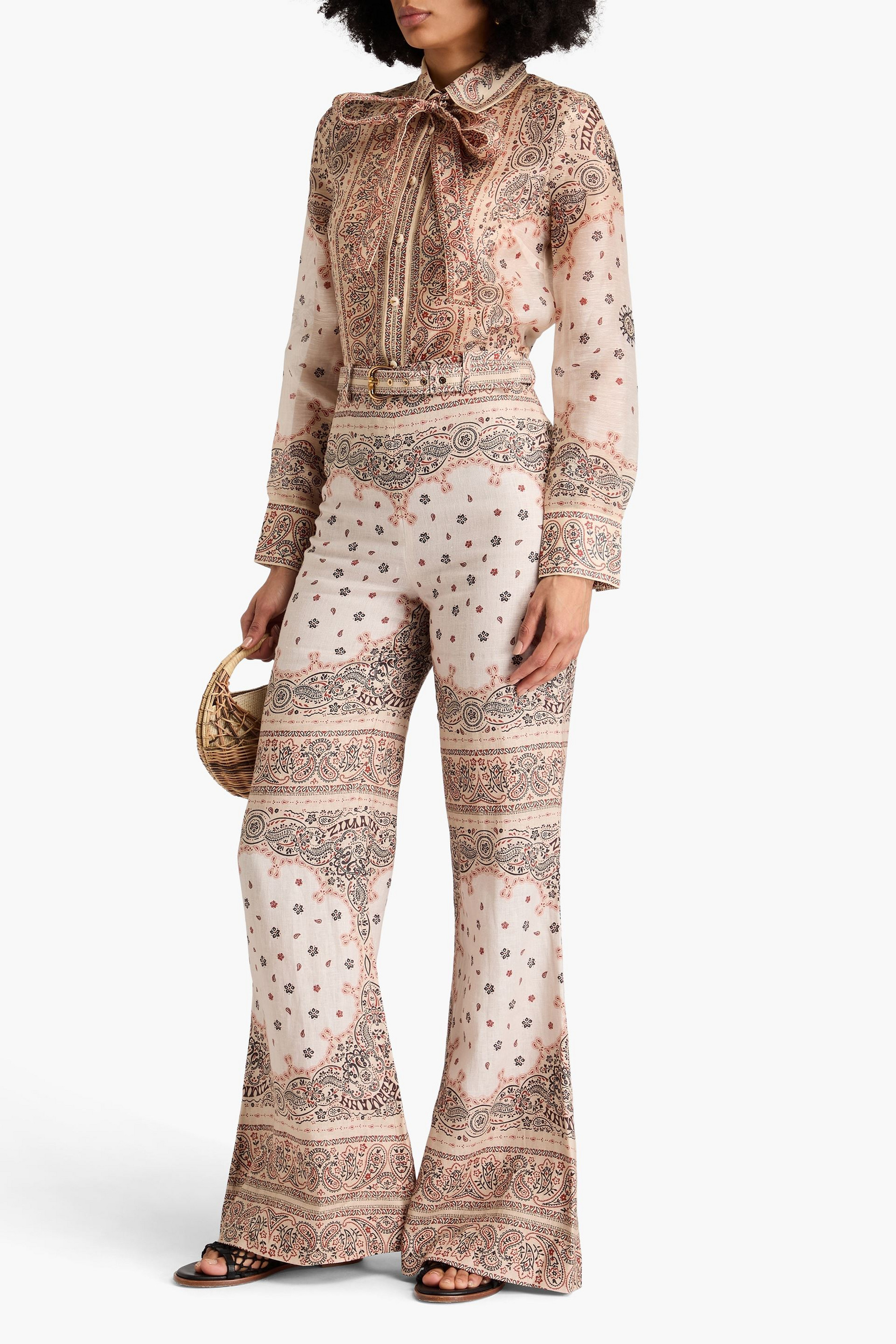 Zimmermann Belted paisley-print linen flared pants