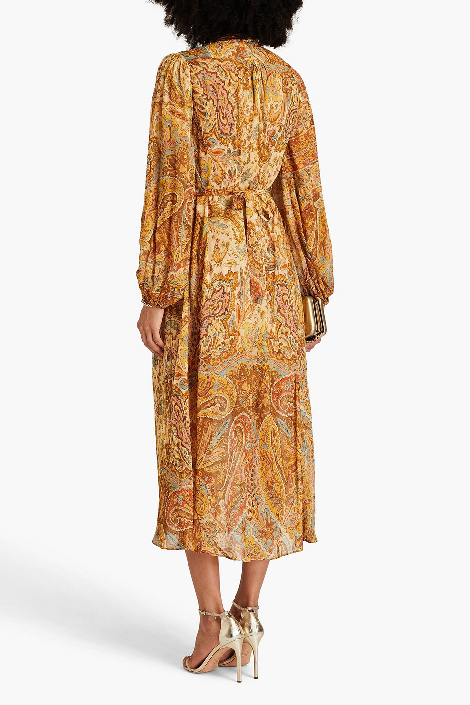 Zimmermann Paisley-print Georgette Midi Dress In Light Brown