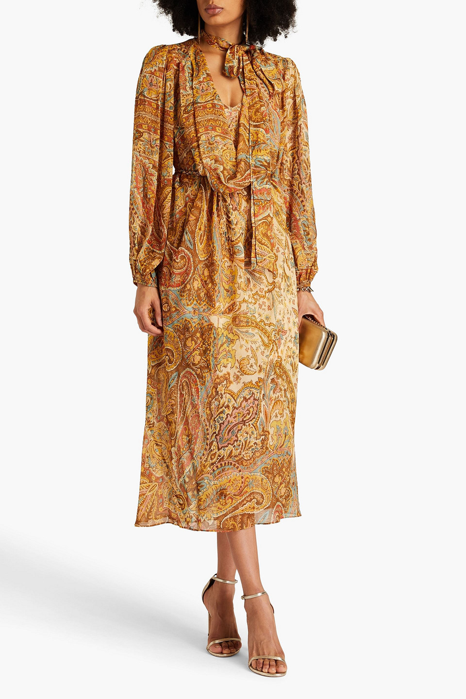 Zimmermann Paisley-print Georgette Midi Dress In Light Brown