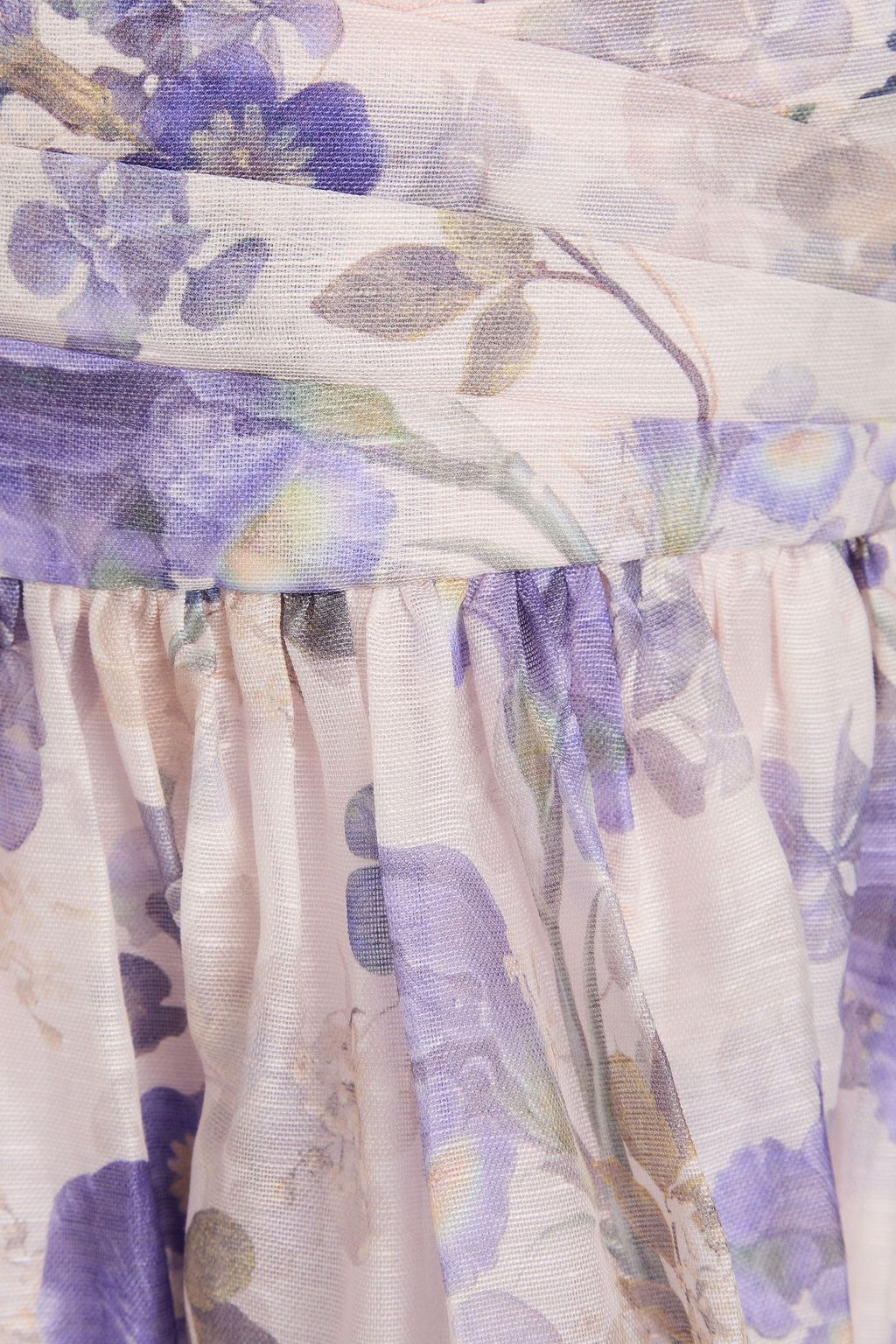 ZIMMERMANN Pleated floral-print linen and silk-blend organza mini dress