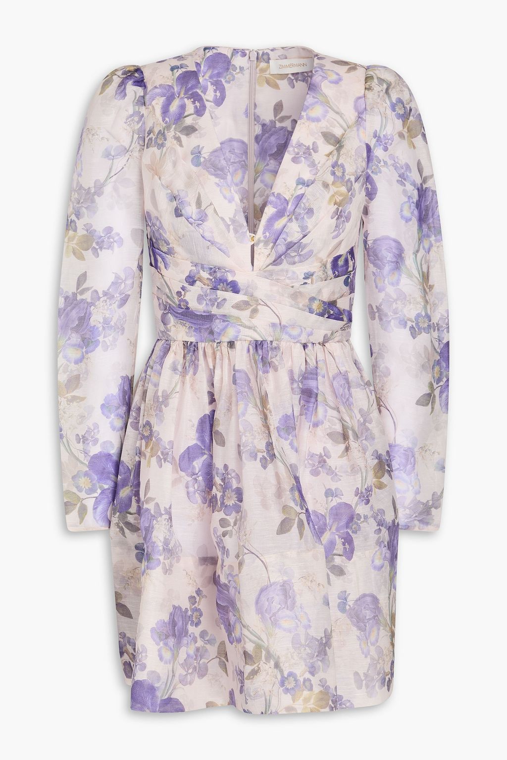 ZIMMERMANN Pleated floralprint linen and silkblend organza mini dress
