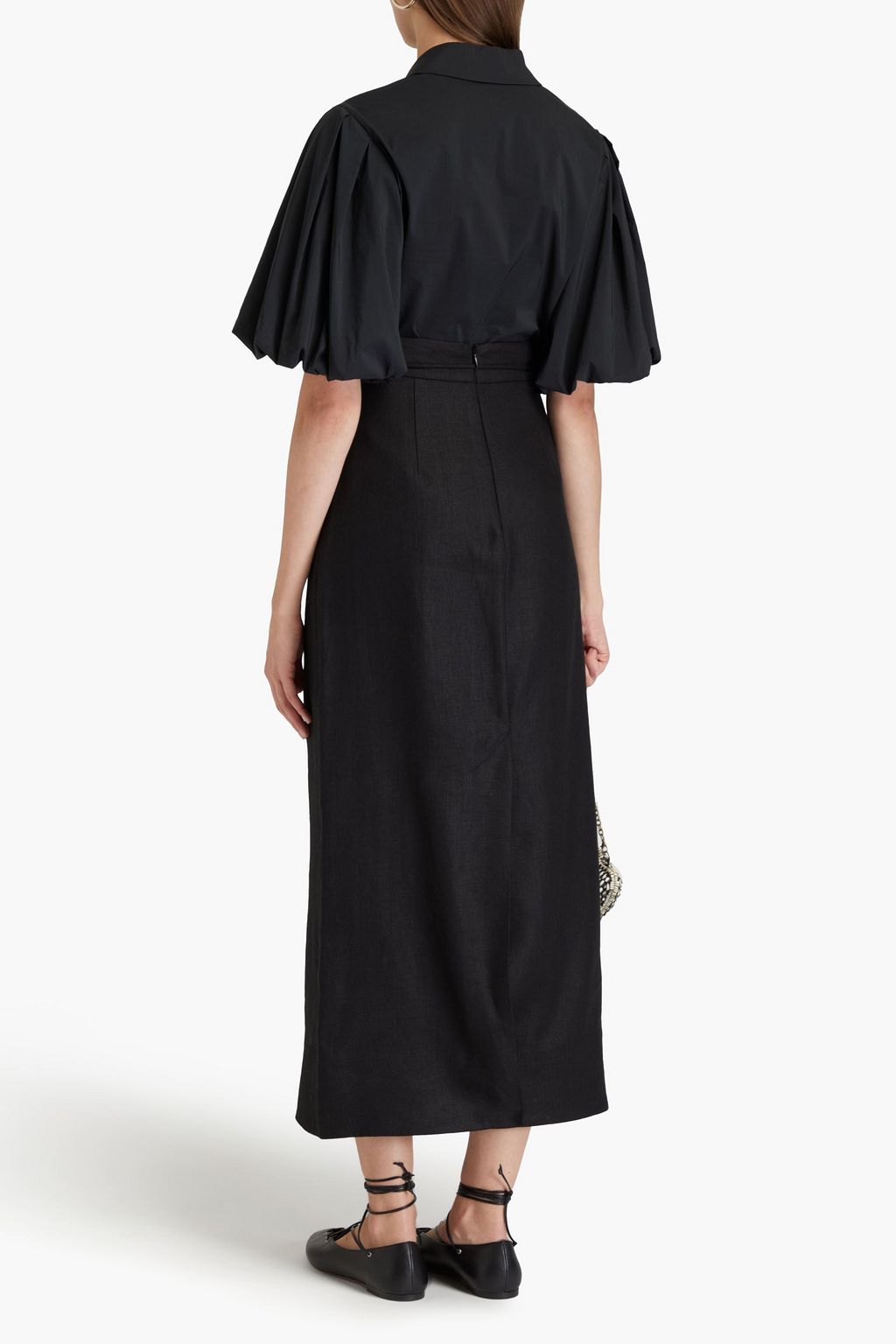 ZIMMERMANN Floral-appliquéd linen midi skirt