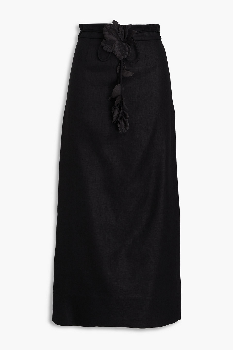 Zimmermann Floral-appliquéd Linen Midi Skirt In Black
