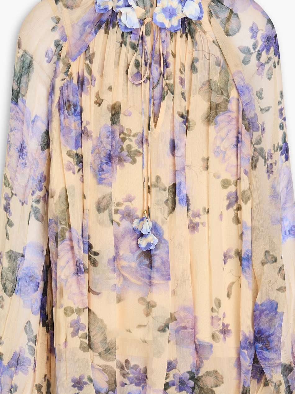 embellished floral-print silk-crepon blouse