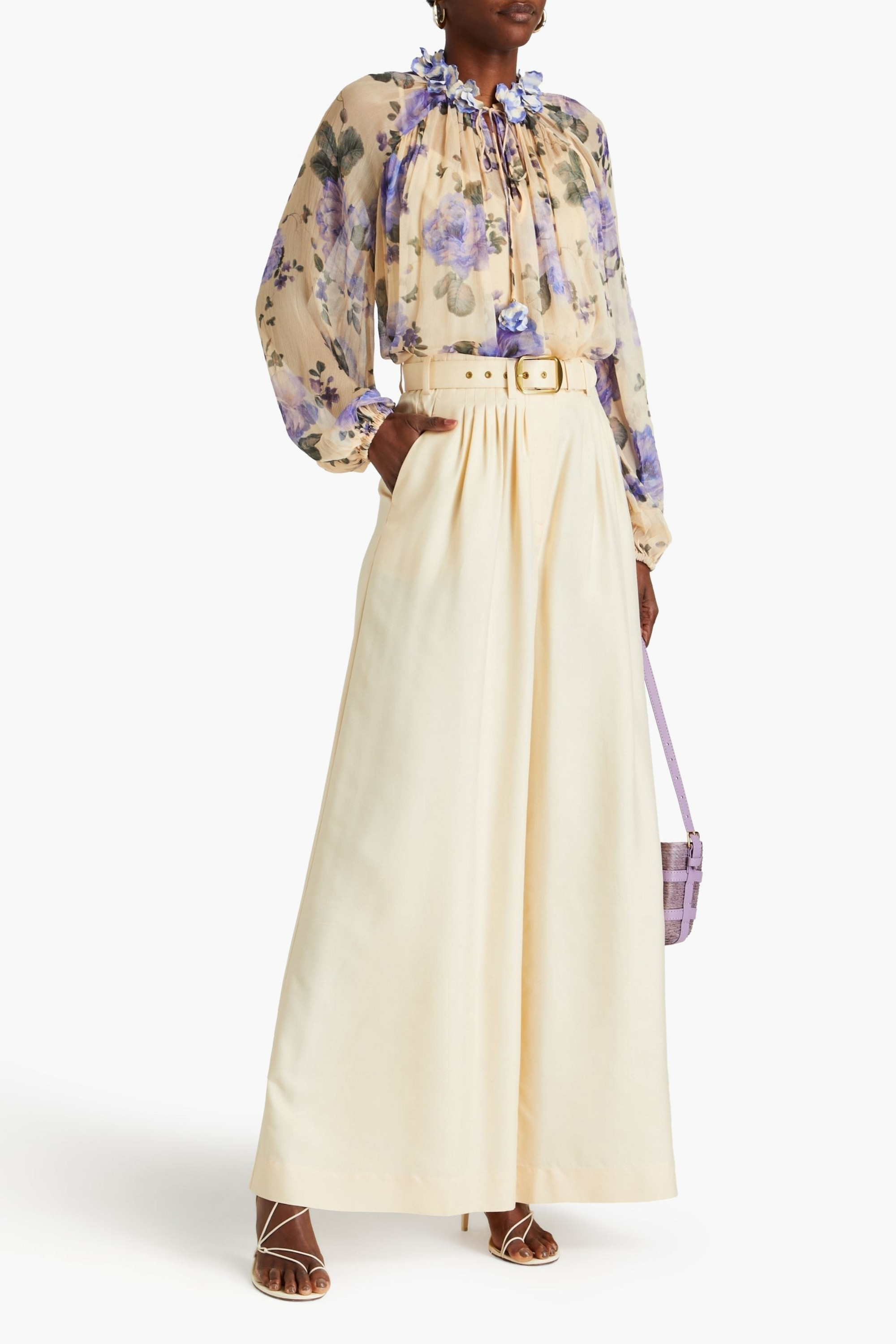 Zimmermann Embellished floral-print silk-crepon blouse