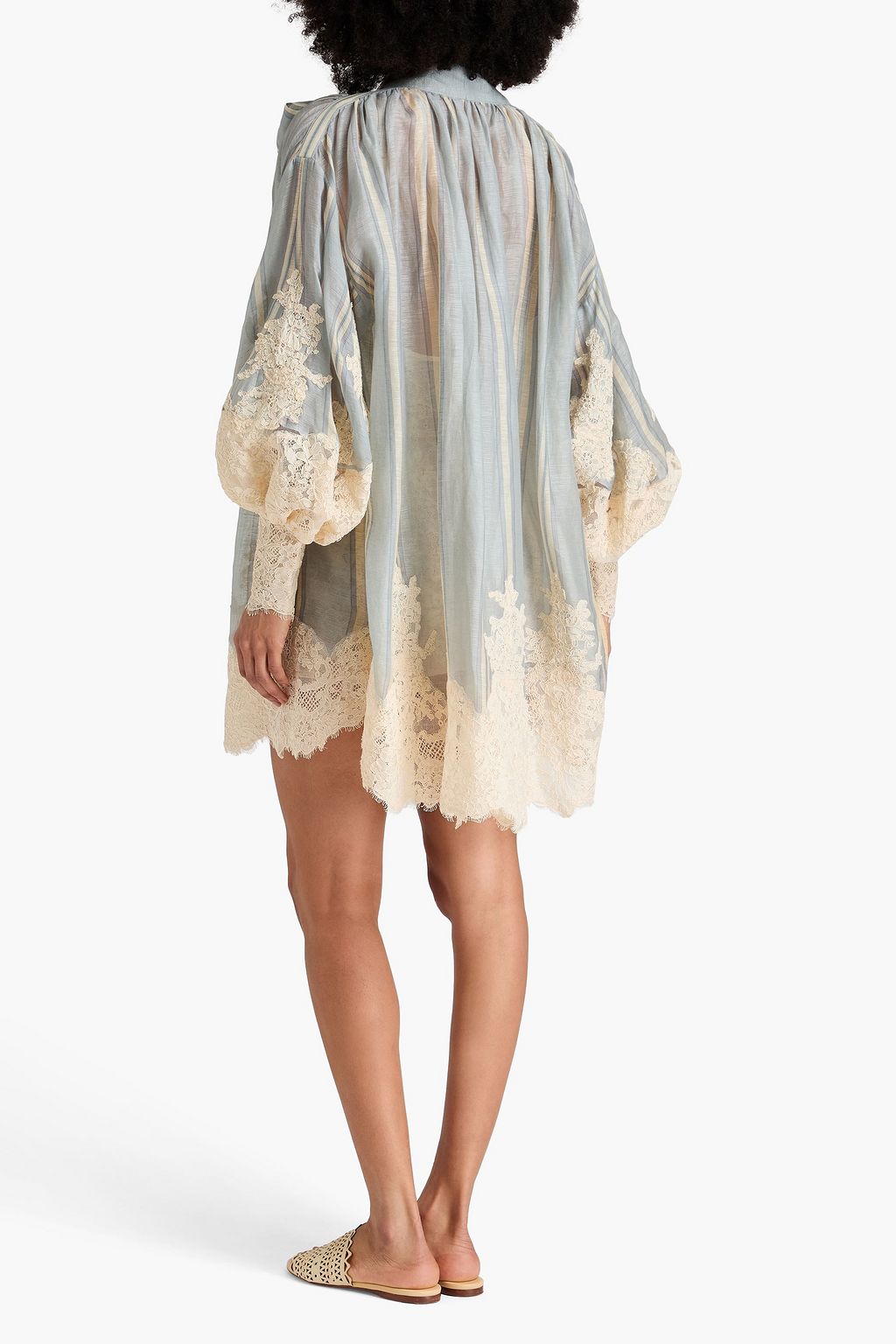 ZIMMERMANN リネン&シルク混オーガンザ ミニワンピース リボンタイ ストライプ