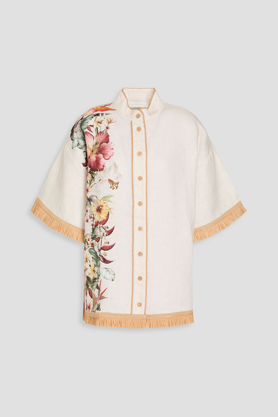Zimmermann Floral-print Linen Shirt In Neutral