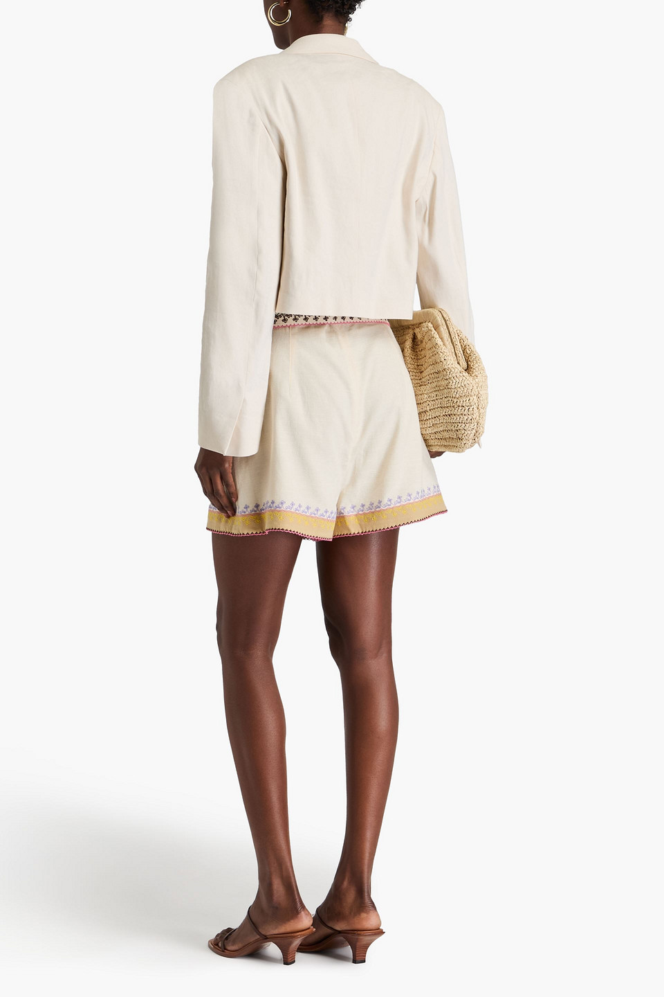 Shop Zimmermann Embroidered Linen Shorts In Cream