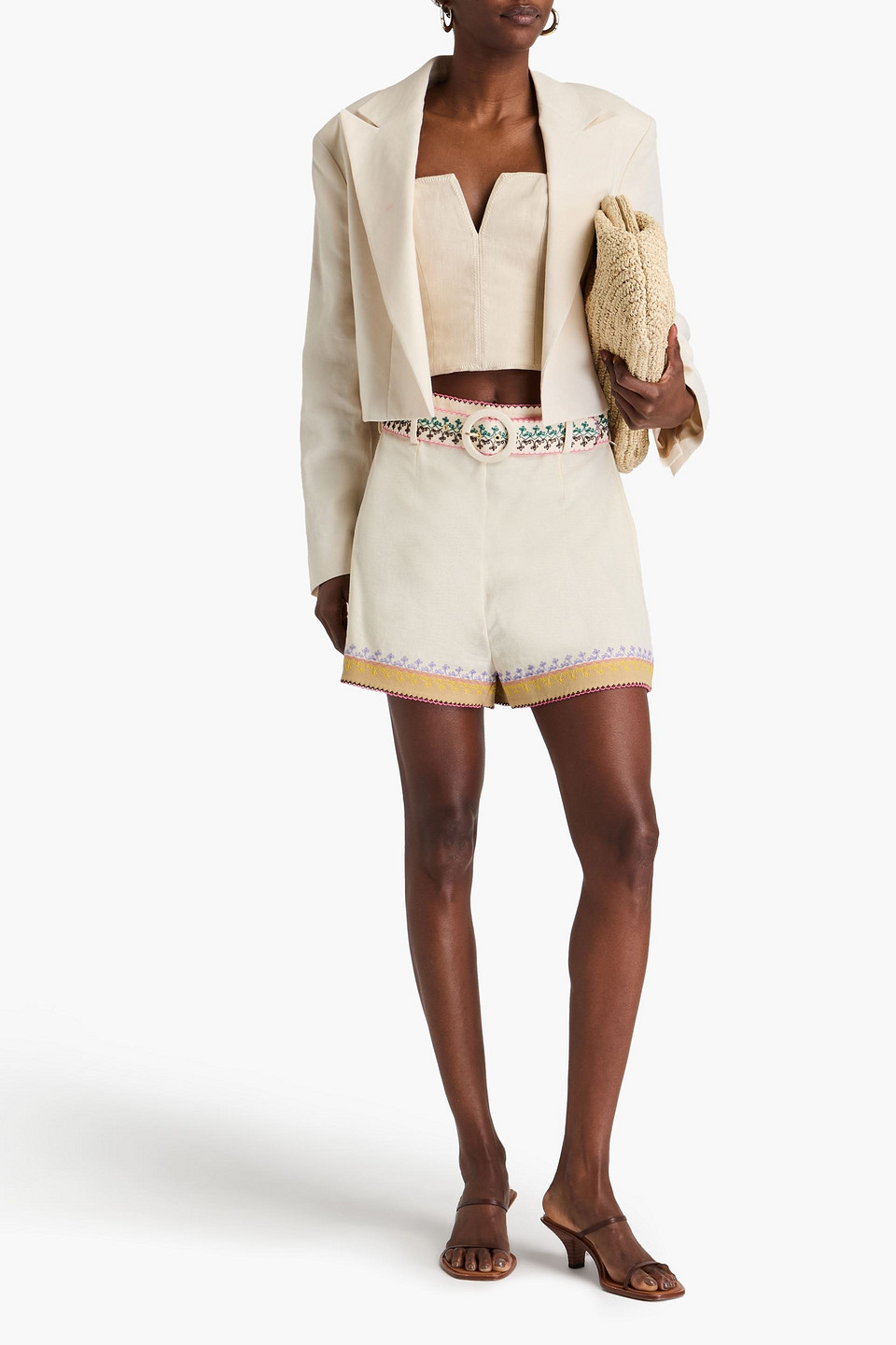 Shop Zimmermann Embroidered Linen Shorts In Cream