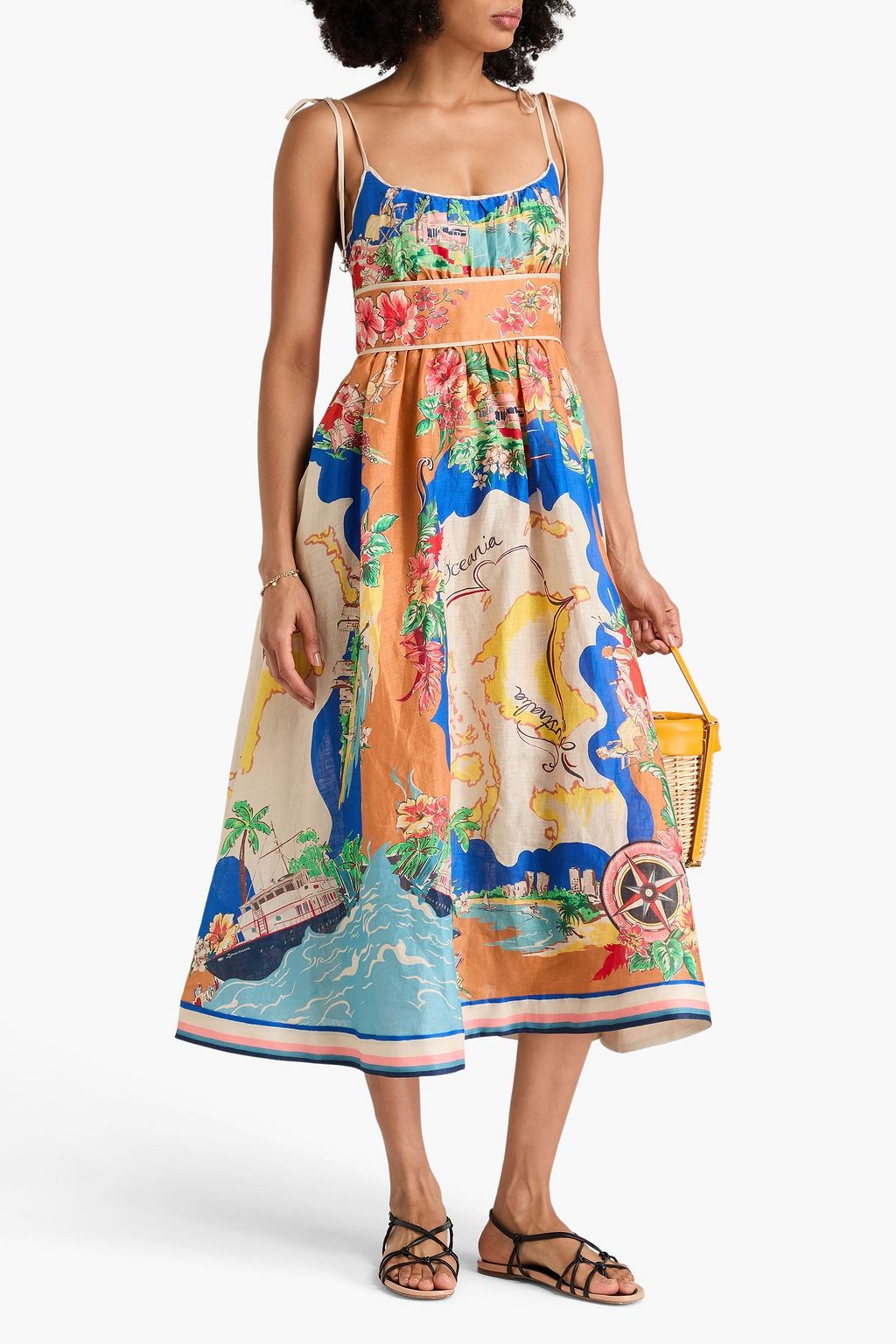 ZIMMERMANN Printed linen midi dress