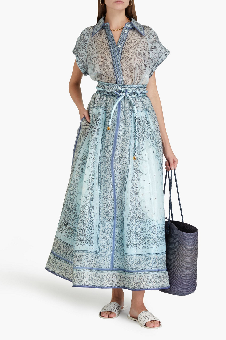 ZIMMERMANN PAISLEY-PRINT LINEN AND SILK-BLEND GAUZE MAXI SKIRT