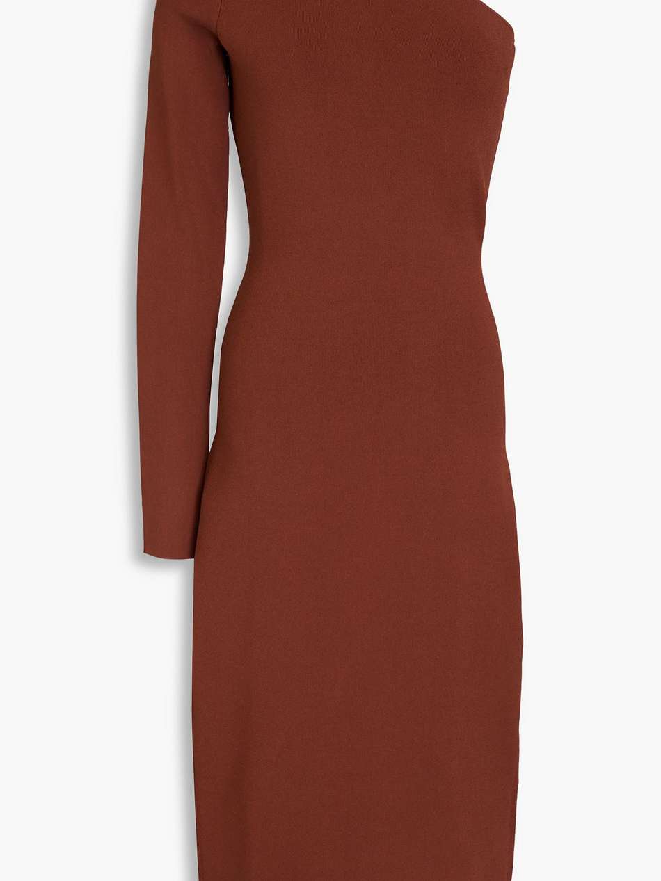 one-shoulder stretch-knit midi dress