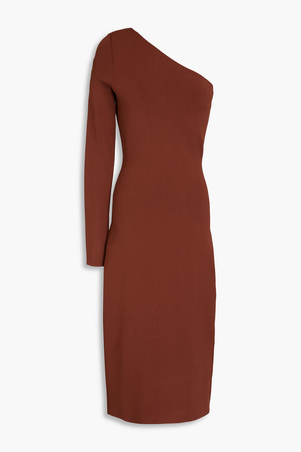 Victoria Beckham One-shoulder Stretch-knit Midi Dress In Brown