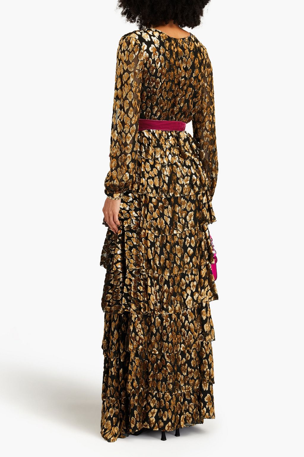 VALENTINO GARAVANI Tiered metallic devoré-velvet gown