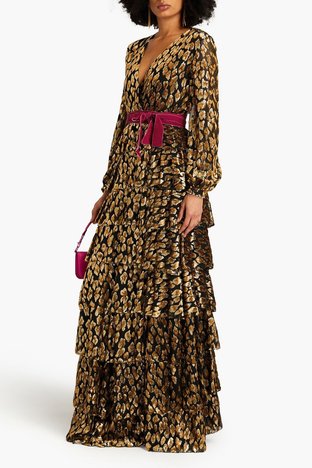 VALENTINO GARAVANI Tiered metallic devoré-velvet gown