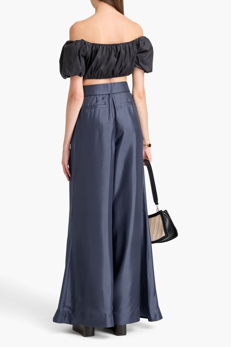 Zimmermann Lyrical Belted Wide-leg Silk Trousers In Navy