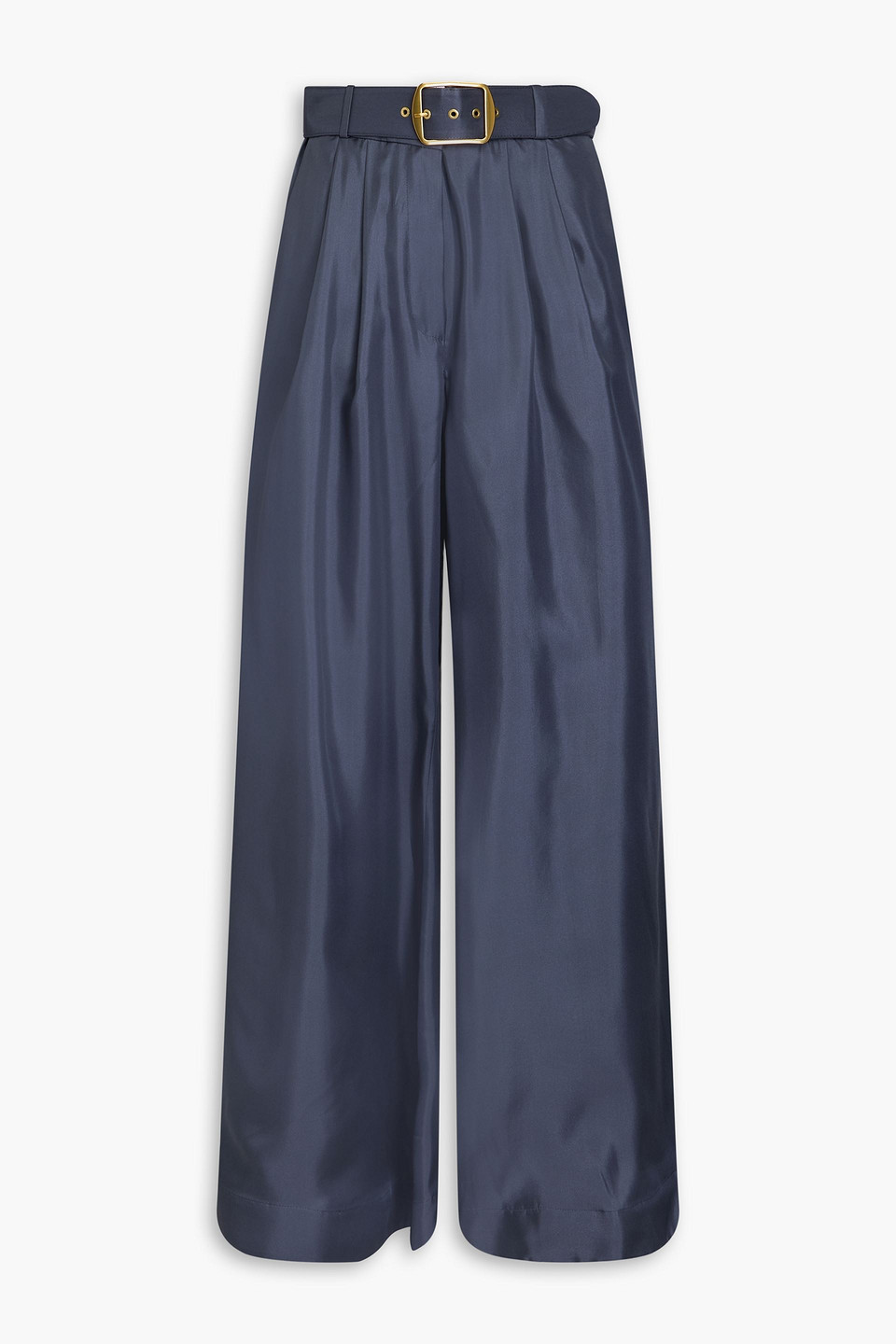 Zimmermann Lyrical Belted Wide-leg Silk Trousers In Navy