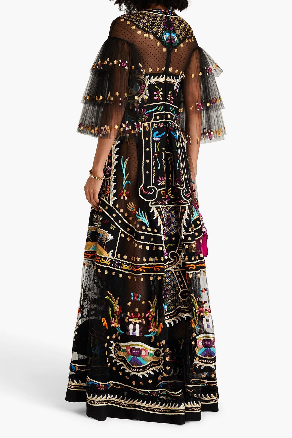 VALENTINO GARAVANI Gathered embroidered felt and tulle gown