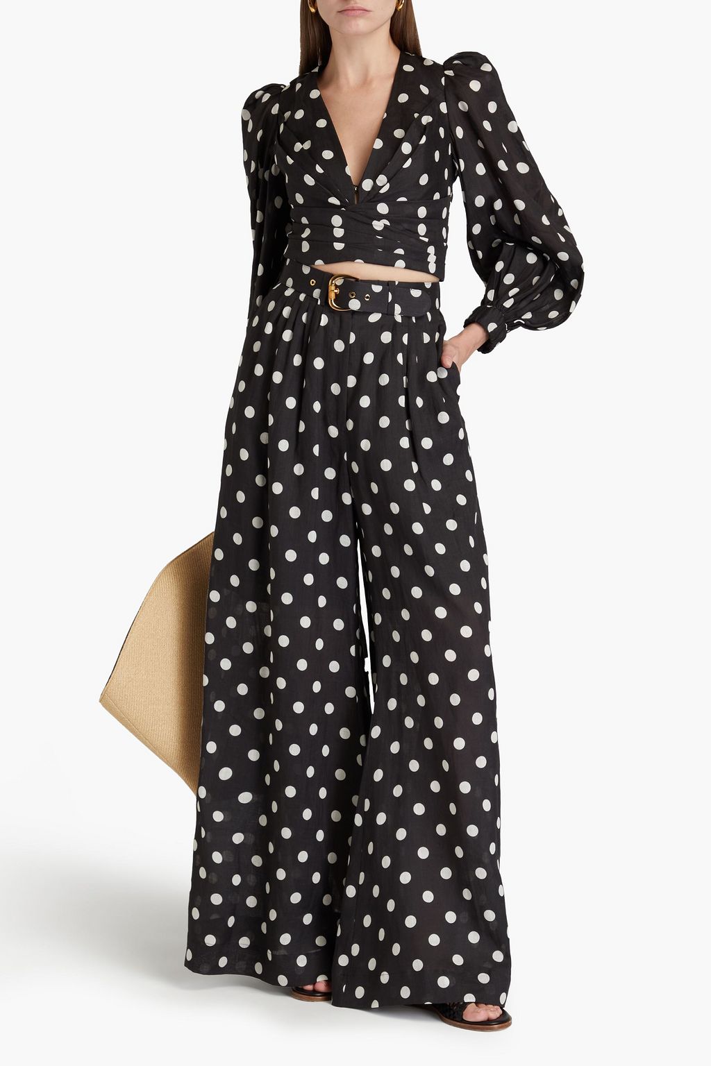 ZIMMERMANN ラミー ワイドレッグパンツ ベルト付き ポルカドット