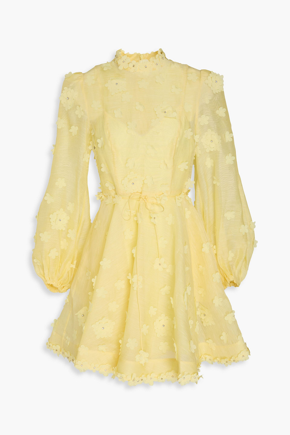 Zimmermann Floral Appliquéd Linen And Silk-blend Mini Dress In Yellow