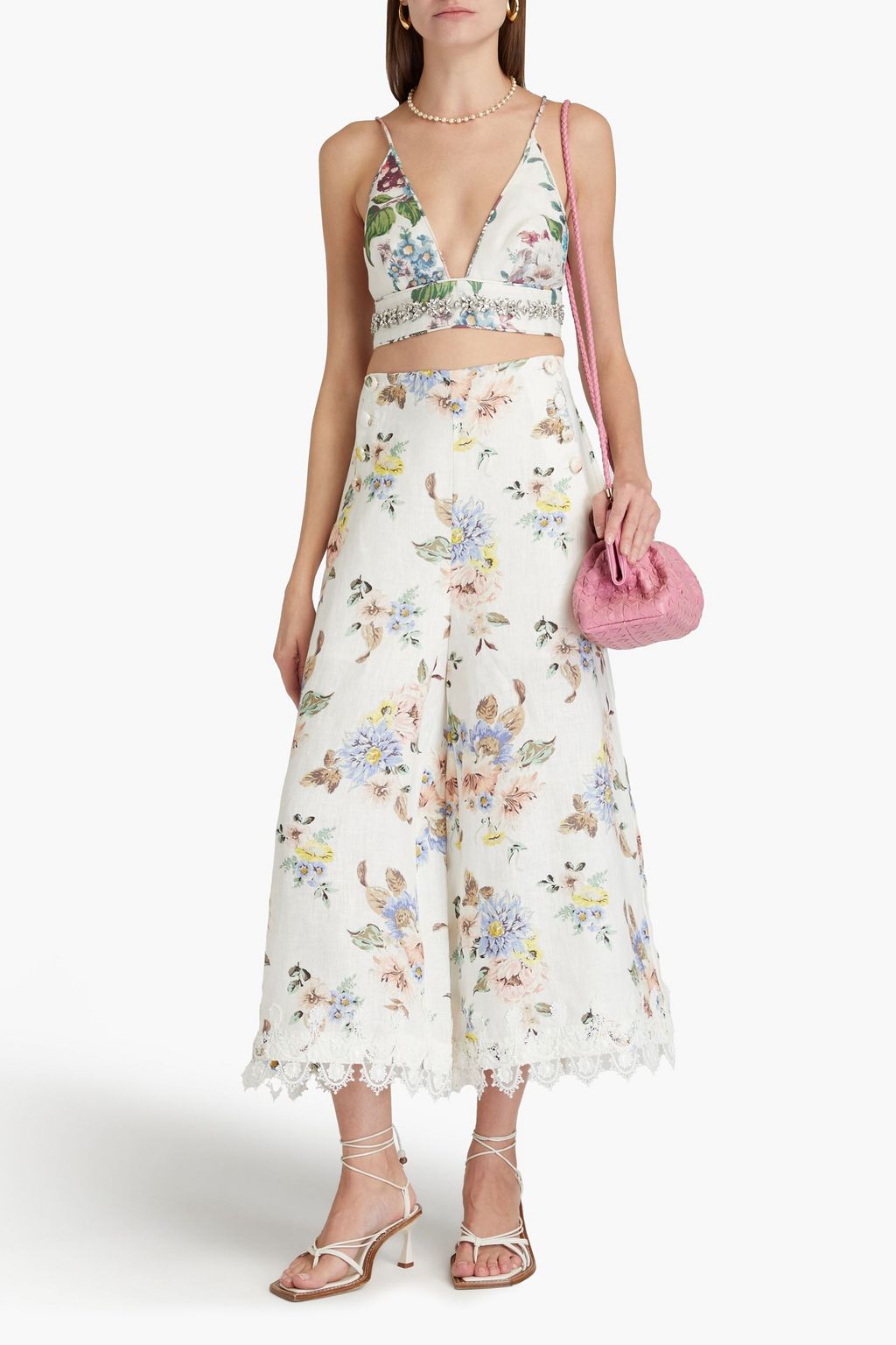 ZIMMERMANN Lace-trimmed floral-print linen culottes