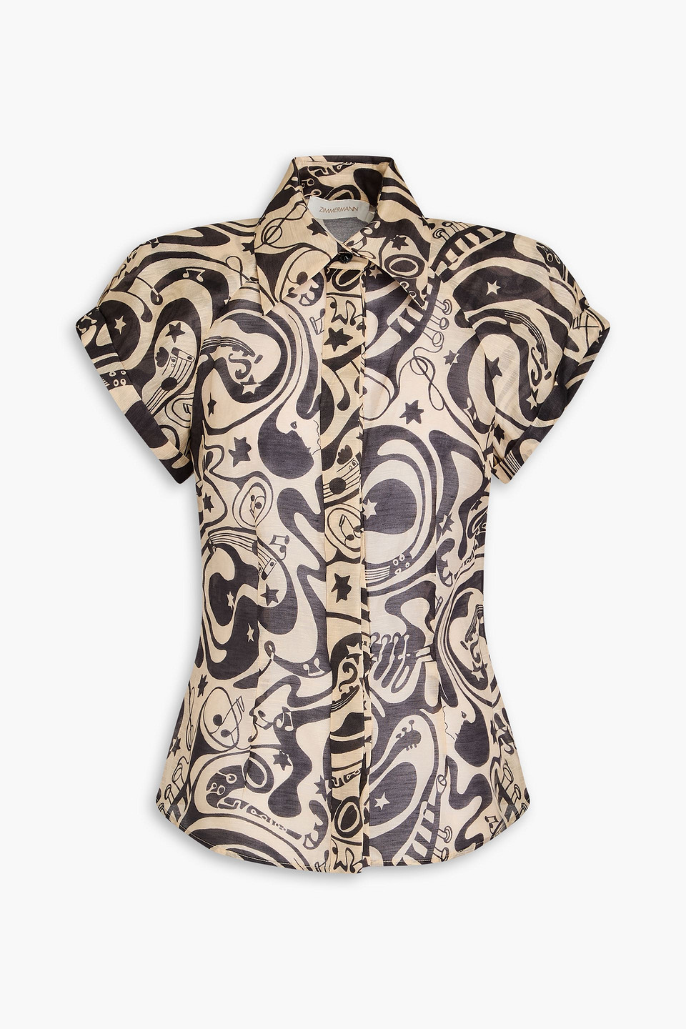 Zimmermann Matchmaker Fitted Blouse In Black/tea Abstract Musical In Beige
