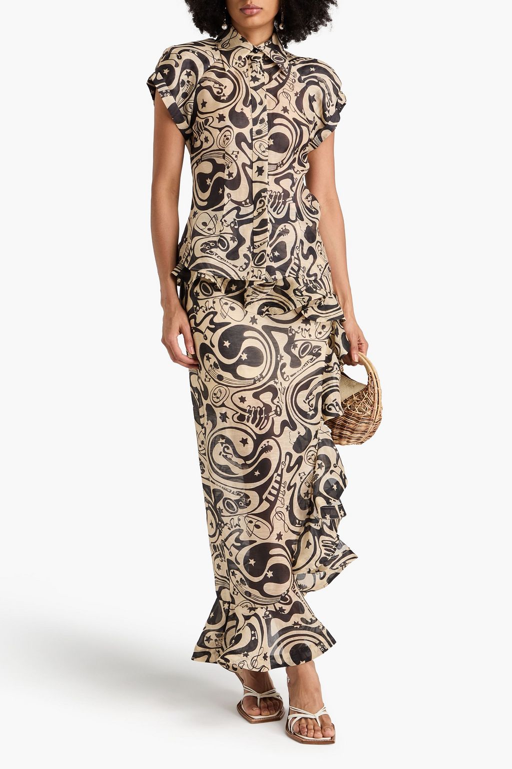 ZIMMERMANN Printed linen and silk-blend shirt