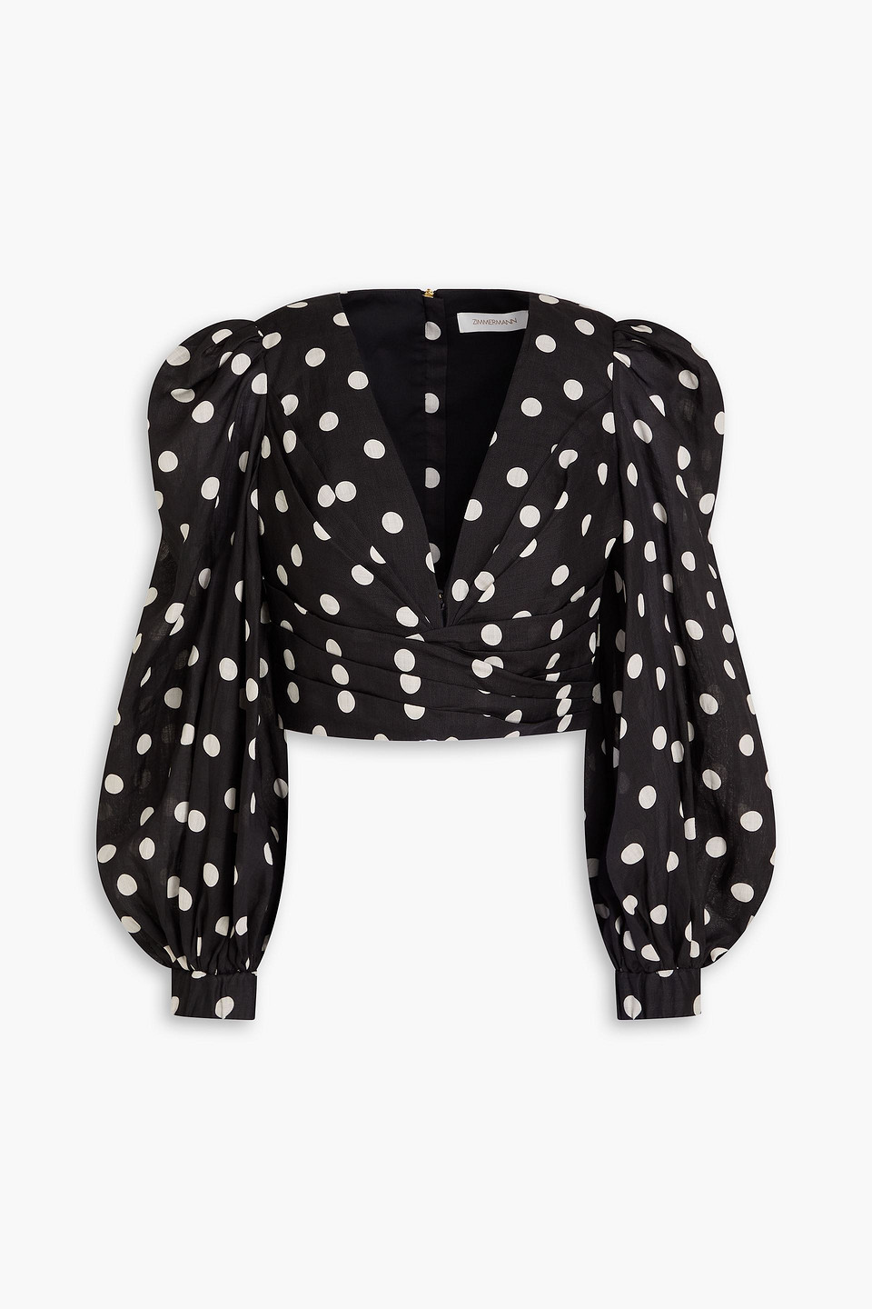 Zimmermann Cropped Polka-dot Ramie Top In Black