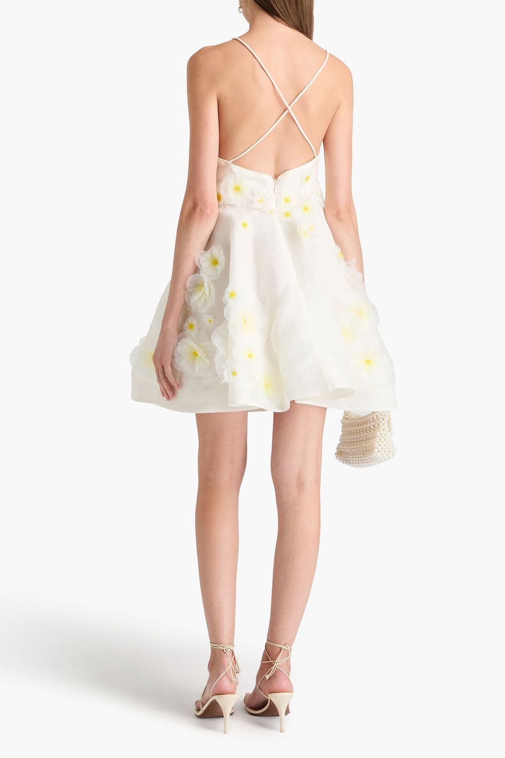 ZIMMERMANN Floral-appliquéd linen and silk-blend mini dress
