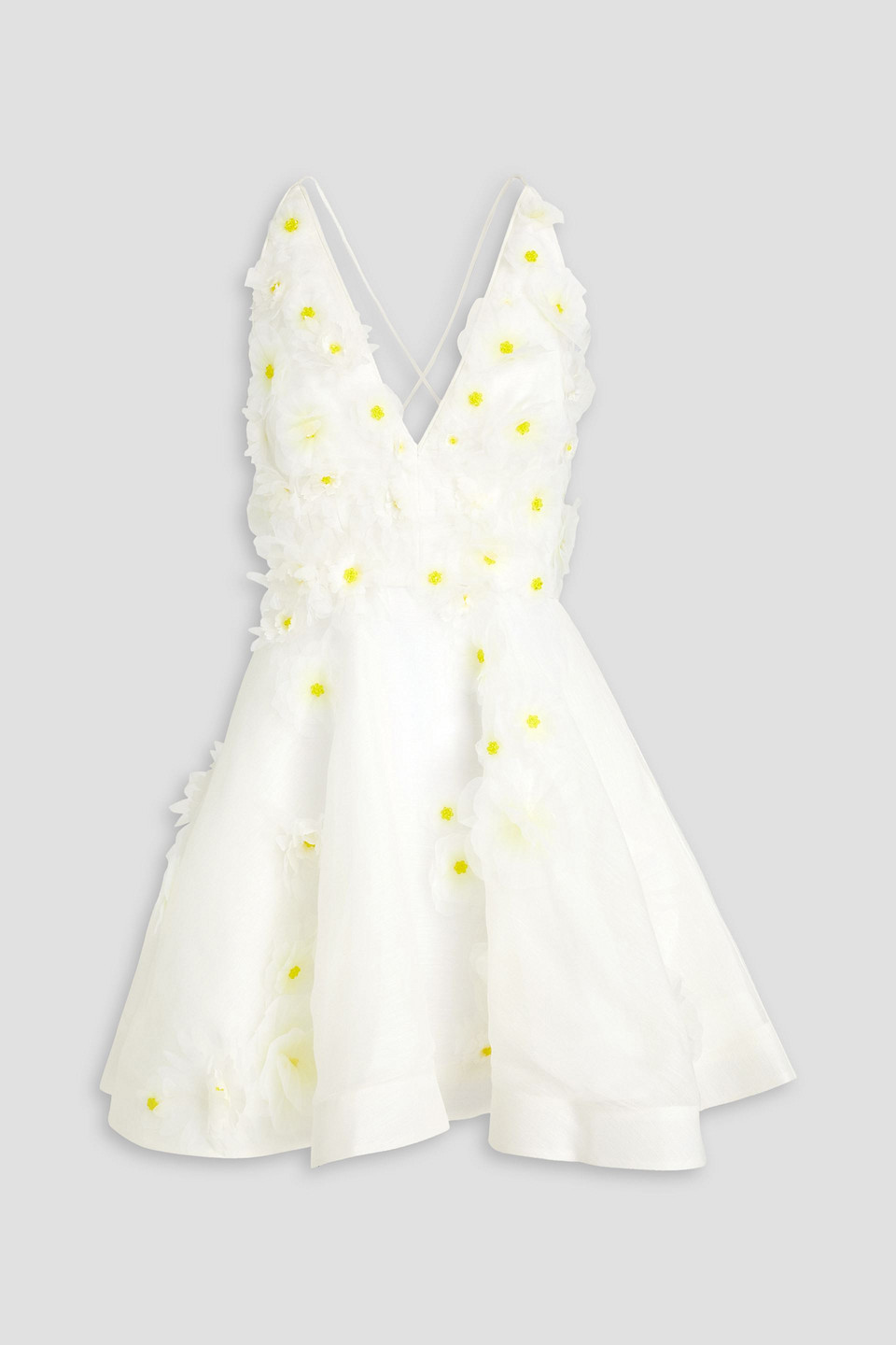 Zimmermann Daisy Embellished Linen And Silk-blend Mini Dress In Ivory