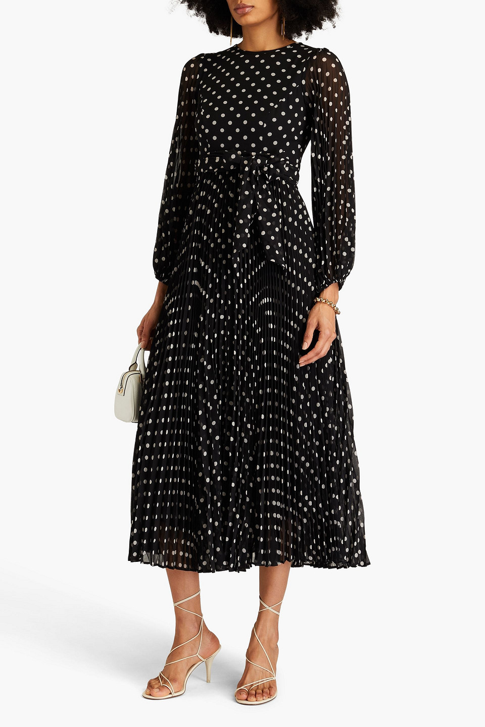 Zimmermann Polka-dot Plissé-georgette Midi Dress In Black