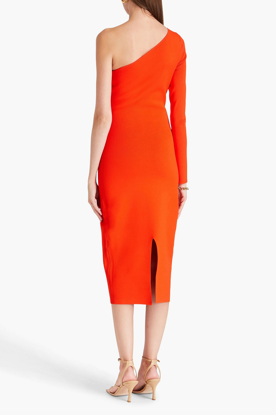 VICTORIA BECKHAM ONE-SLEEVE STRETCH-KNIT MIDI DRESS