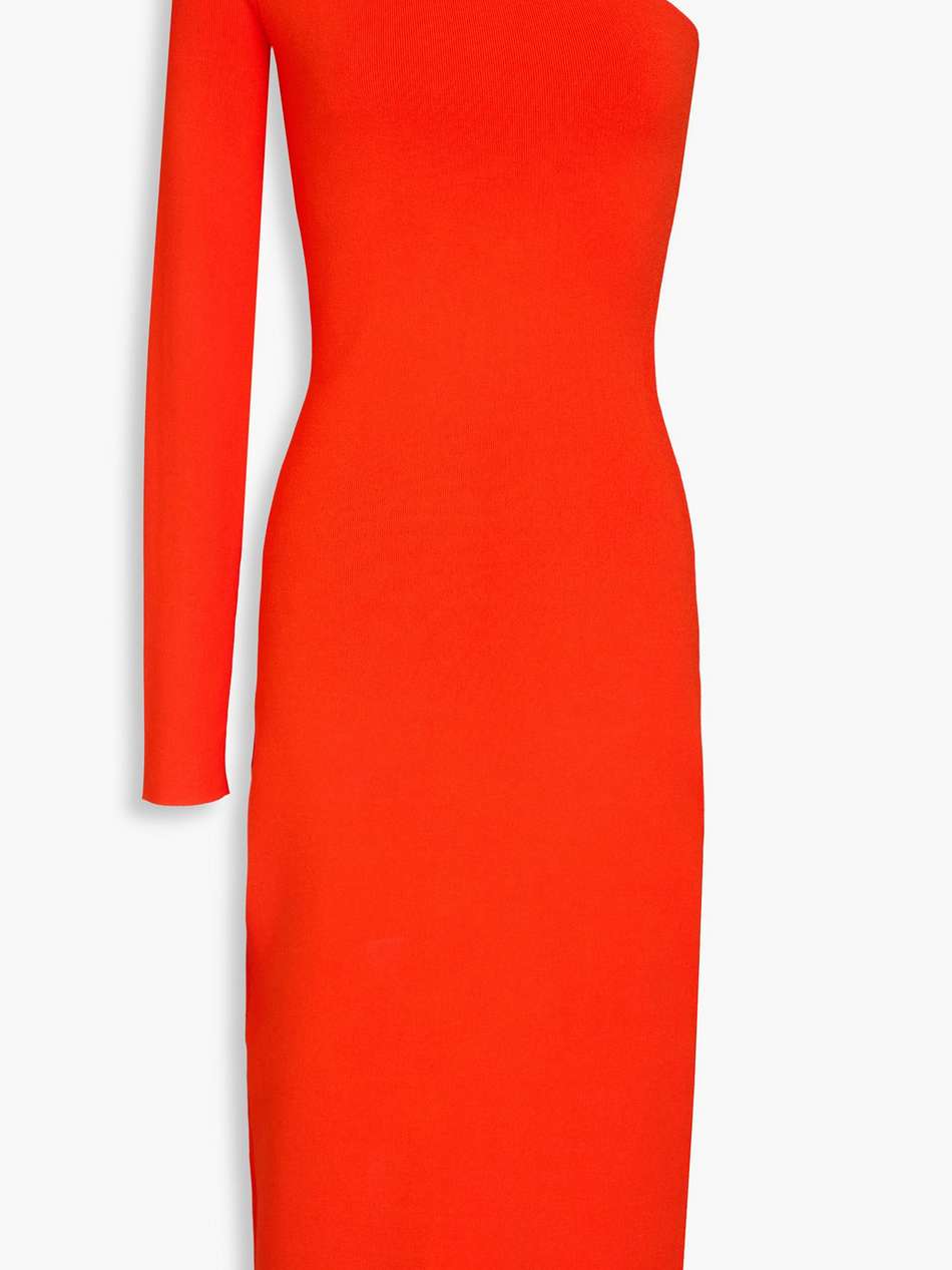 one-sleeve stretch-knit midi dress