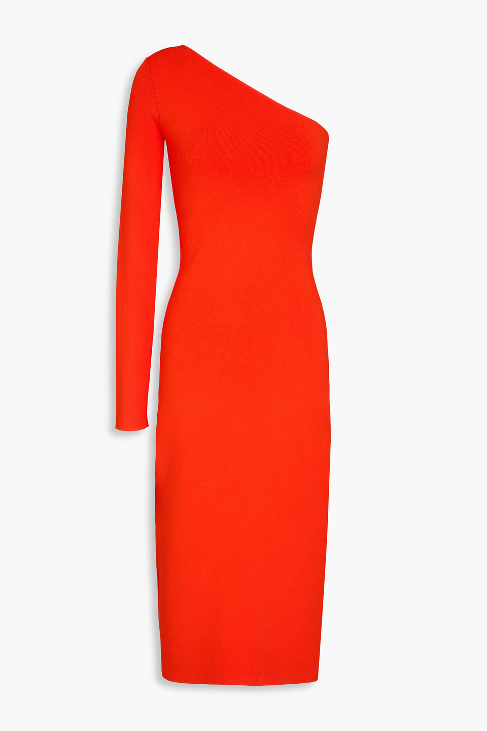 VICTORIA BECKHAM ONE-SLEEVE STRETCH-KNIT MIDI DRESS