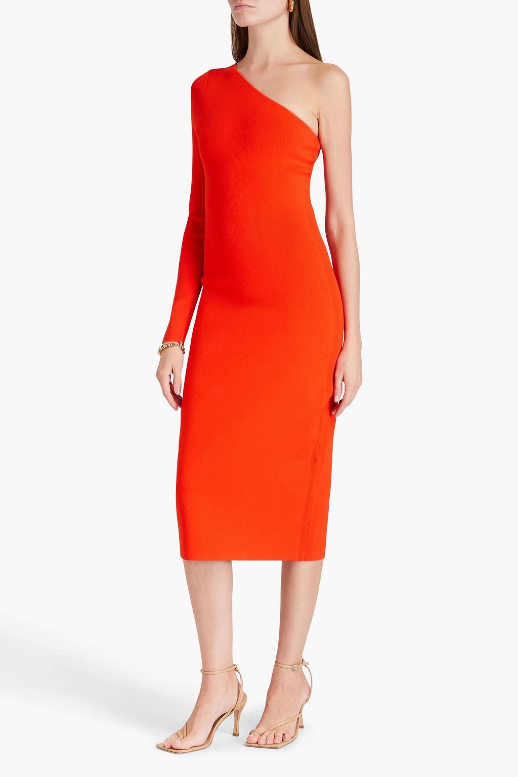 VB BODY VICTORIA BECKHAM فستان متوسط الطول بكتف واحد من نسيج محبوك مطاطي