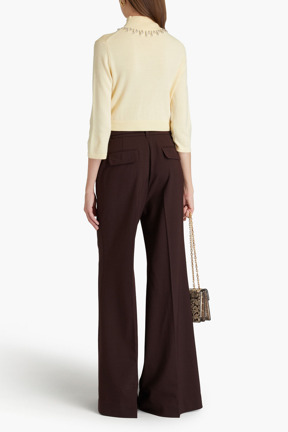 Zimmermann Cropped Crystal-embellished Wool Turtleneck Sweater In Pastel Yellow