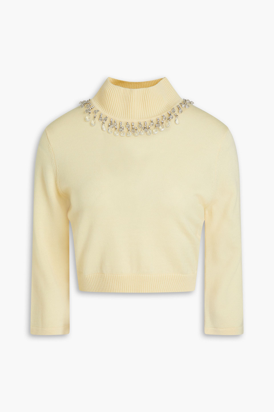 Zimmermann Cropped Crystal-embellished Wool Turtleneck Sweater In Pastel Yellow
