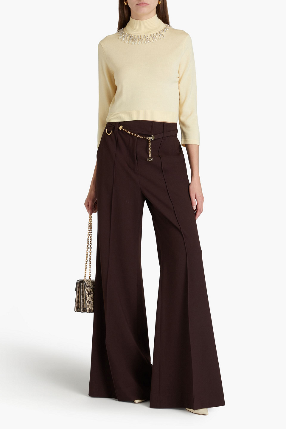 Zimmermann Cropped Crystal-embellished Wool Turtleneck Sweater In Pastel Yellow