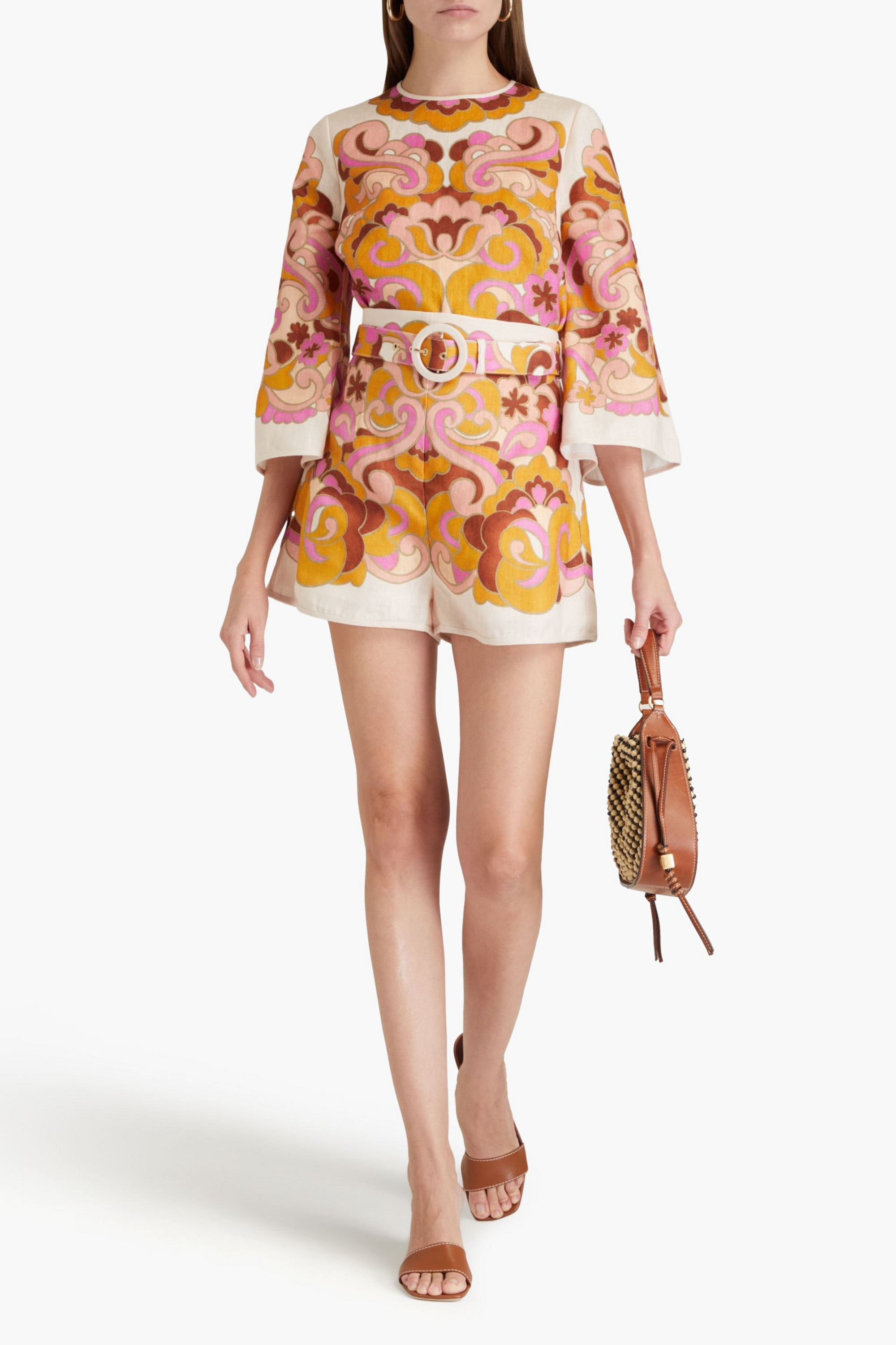 Zimmermann Belted paisley-print linen shorts