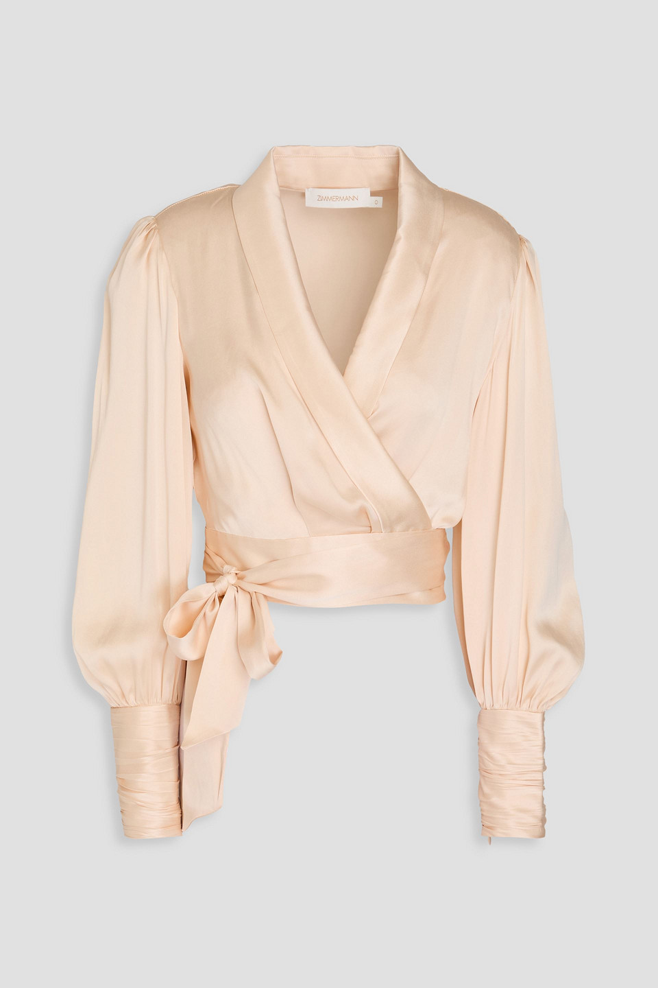 Shop Zimmermann Pleated Washed-silk Wrap Blouse In Cream