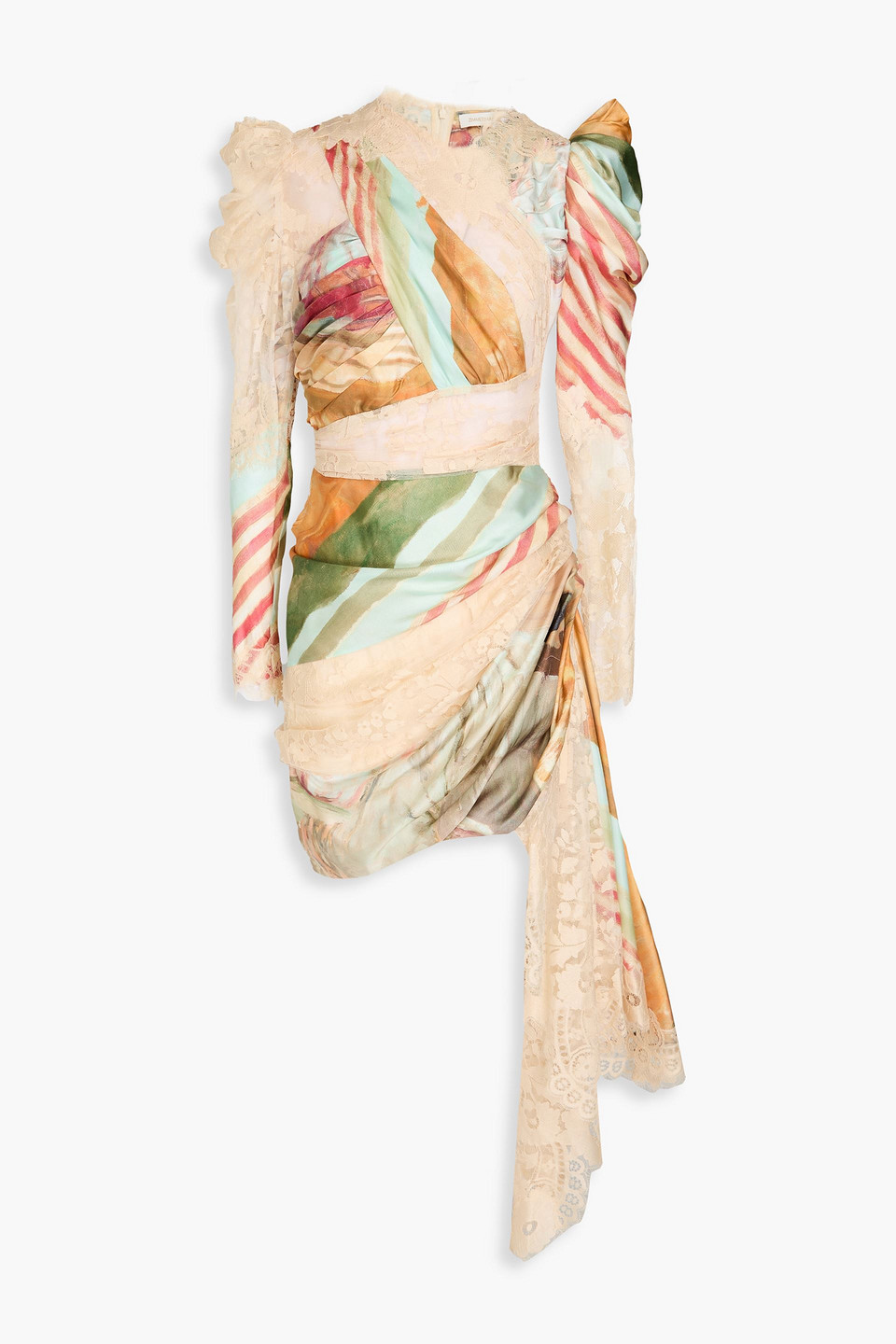 Zimmermann Draped Corded Lace And Silk-satin Mini Dress In Multi