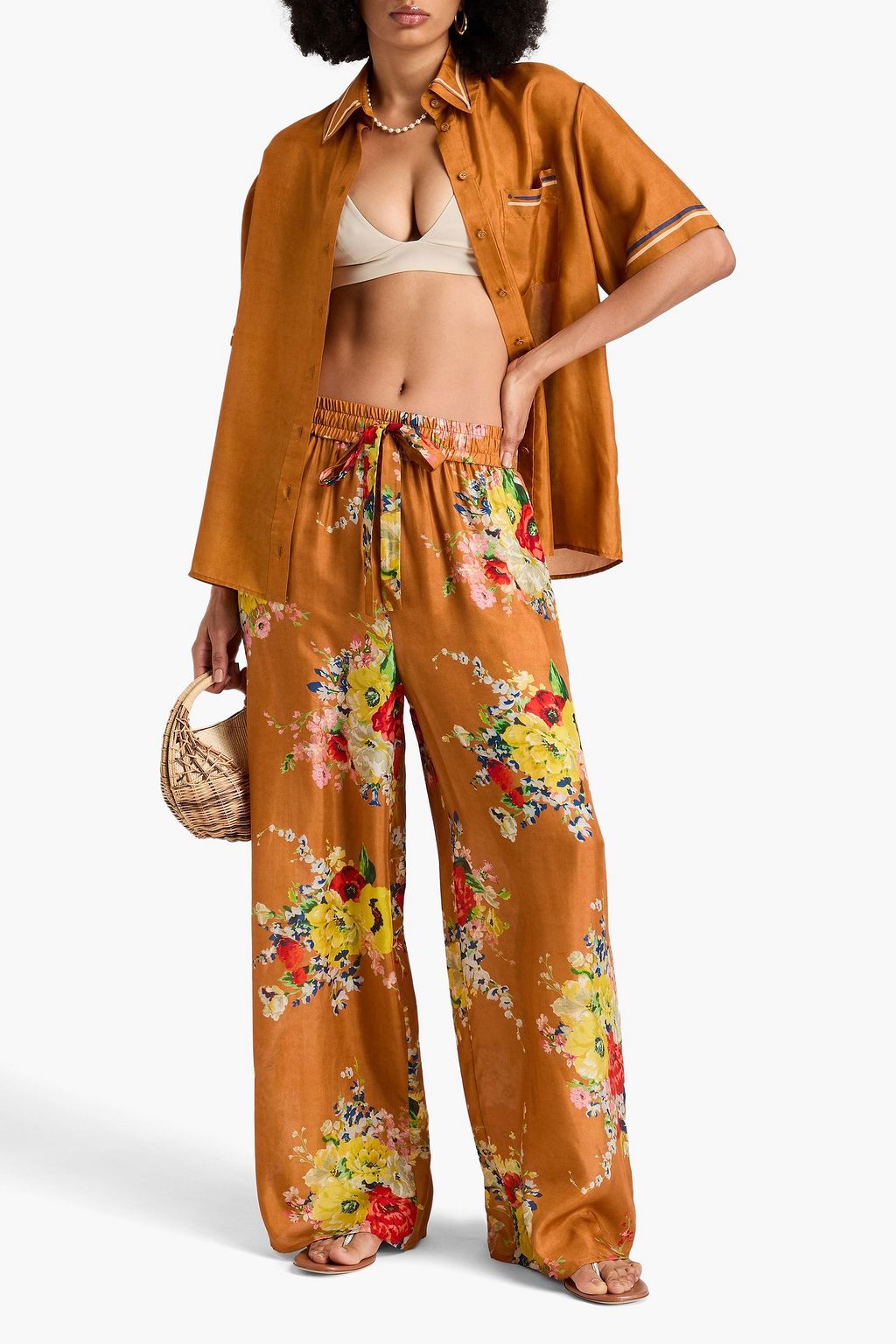 ZIMMERMANN Floral-print silk-habotai wide-leg pants