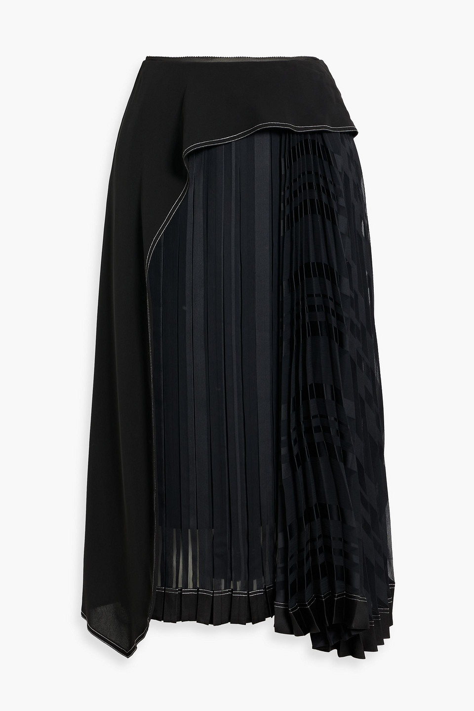 3.1 Phillip Lim Layered Pleated Crepe And Georgette Midi Skirt In Black