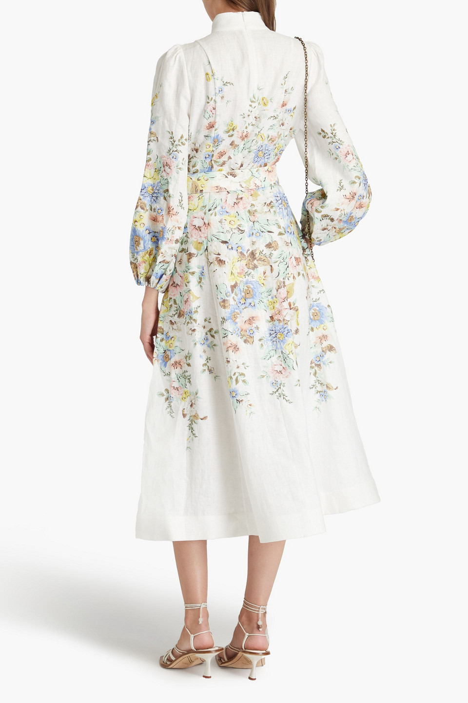 Zimmermann Matchmaker Floral Belted Linen Midi Dress In White