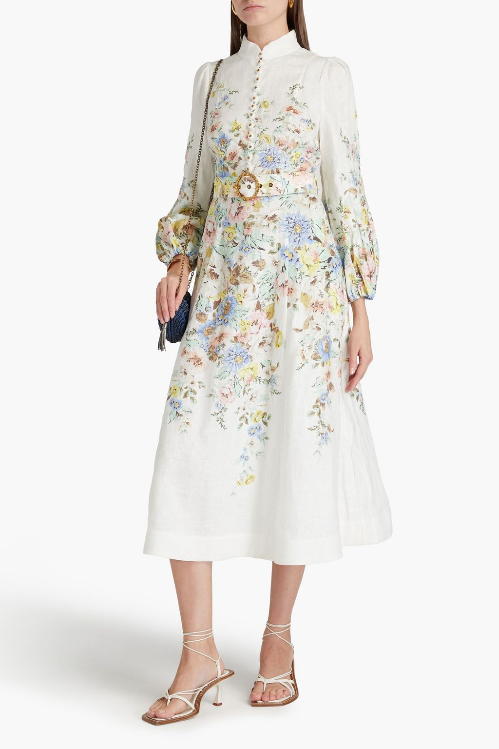 ZIMMERMANN Belted floral-print linen midi dress